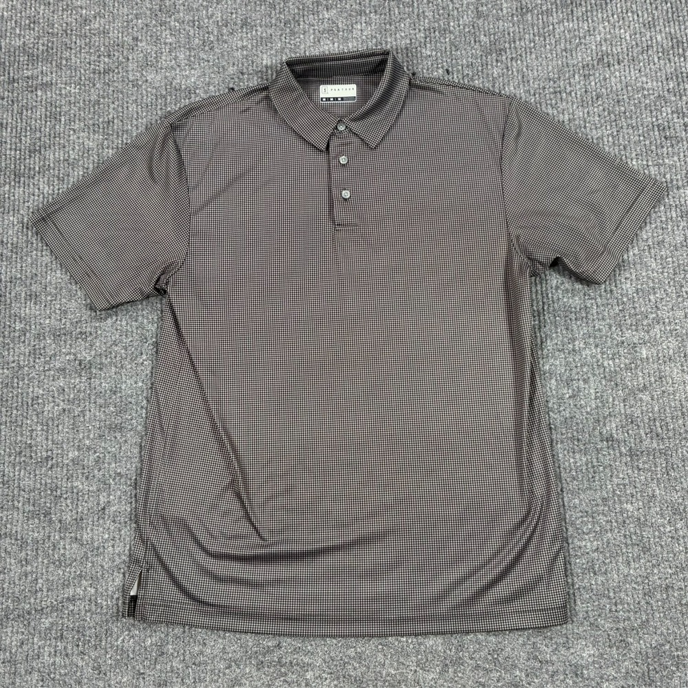PGA Tour Golf Polo Shirt Mens Size Medium Black Micro Check Performance